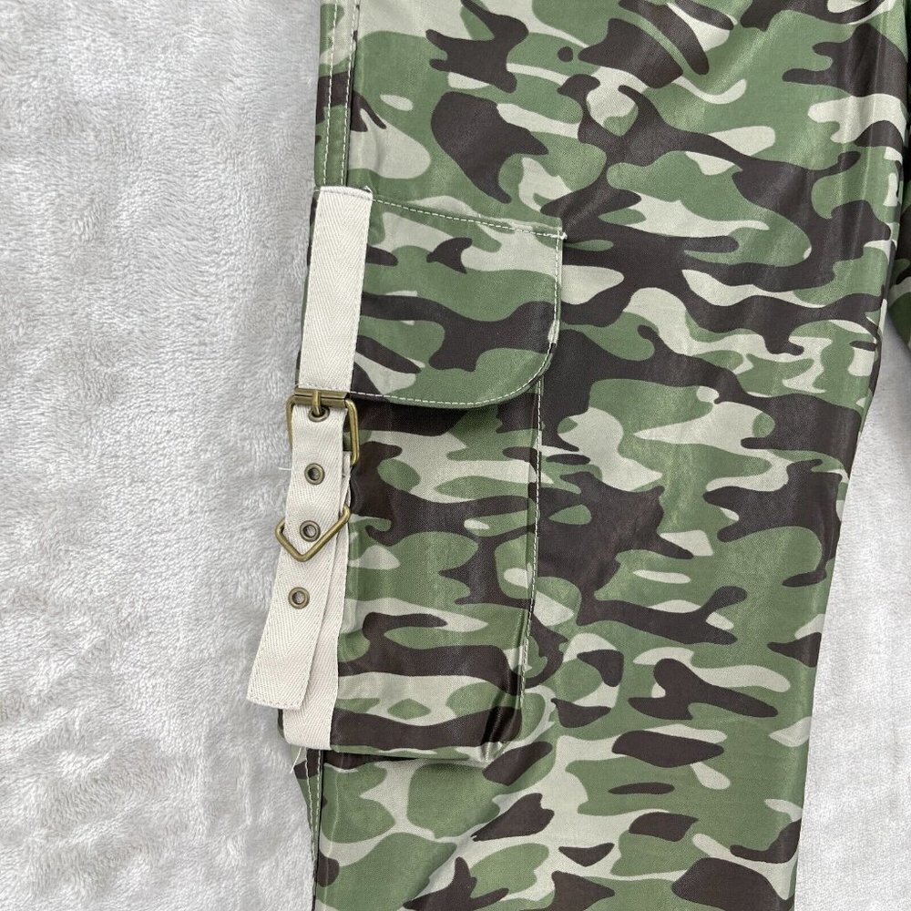 Express Camo Print Satin Cropped Cargo Pants Parachute Pants Hem Cinch - Picture 2 of 12